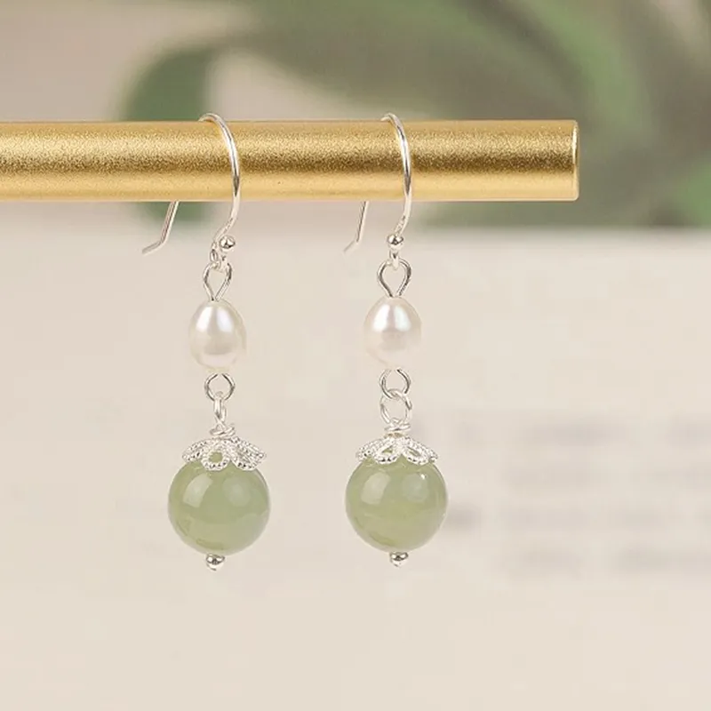 AGOVSKI Hetian Jade Earrings Pale Greenish White Jade Women's-1