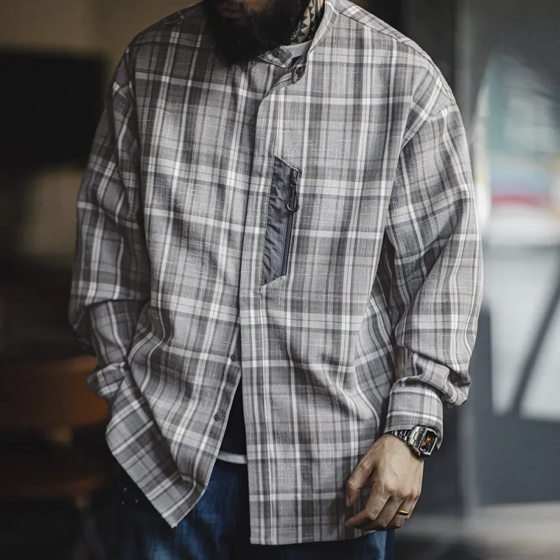 MADEN Shirts Men Gray Plaid-7