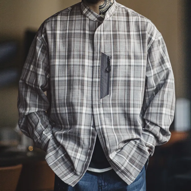 MADEN Shirts Men Gray Plaid-6