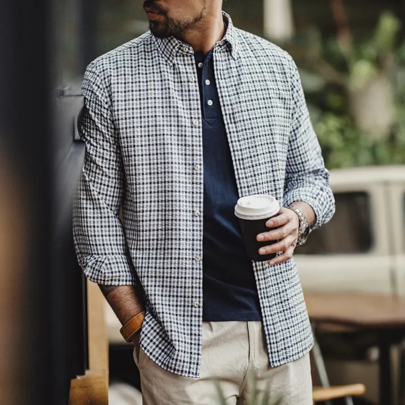 MADEN Shirt Men's Light Gray Plaid-2