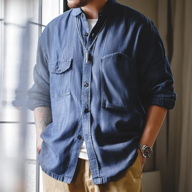 MADEN Shirts Men Denim Blue-8