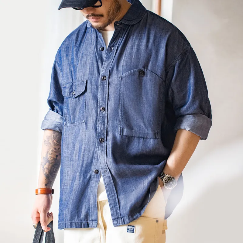 MADEN Shirts Men Denim Blue-2