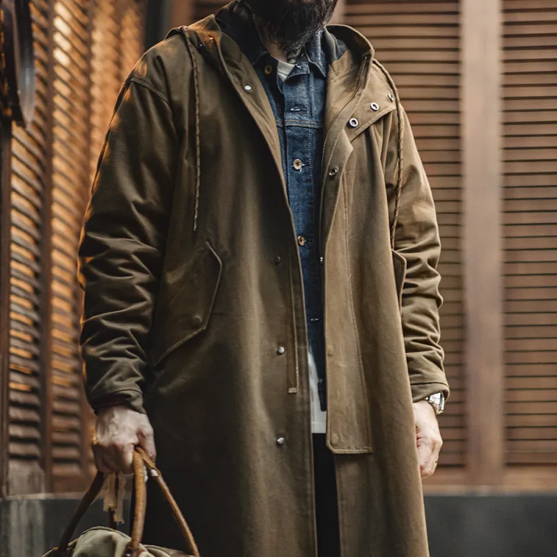 MADEN Trench Coats Men Coffee Loose Fit, Runs Large-2