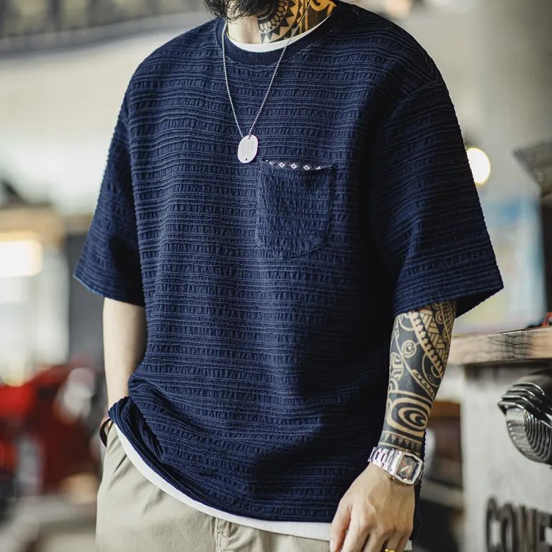 MADEN T Shirts Men Denim Blue-5