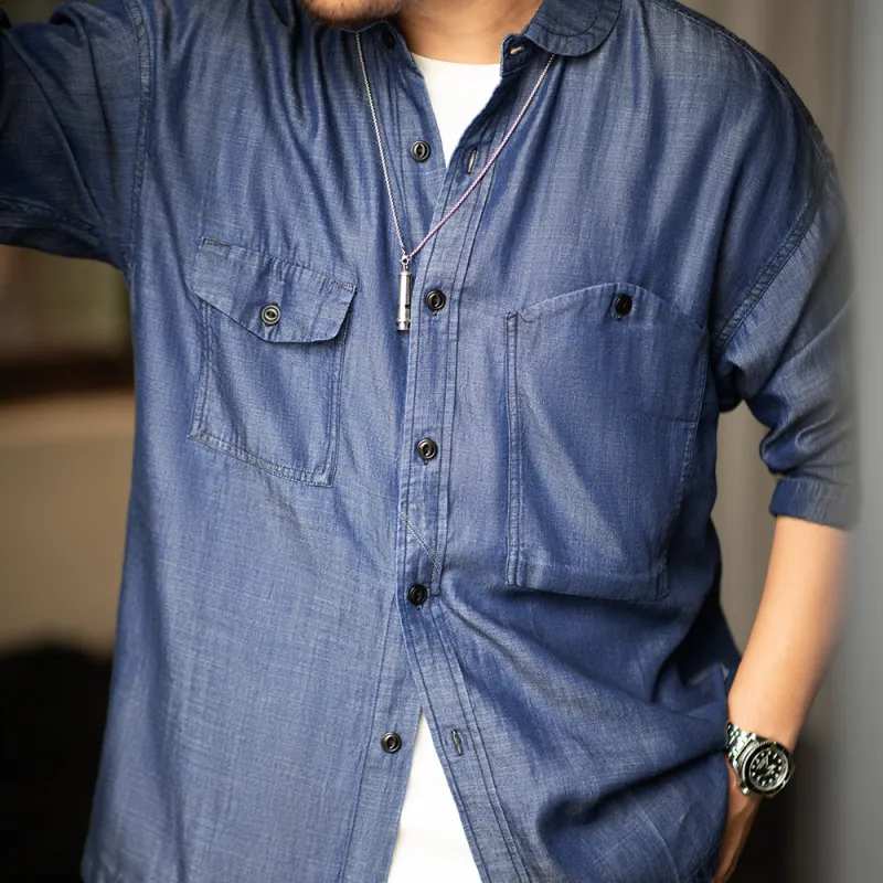 MADEN Shirts Men Denim Blue-3