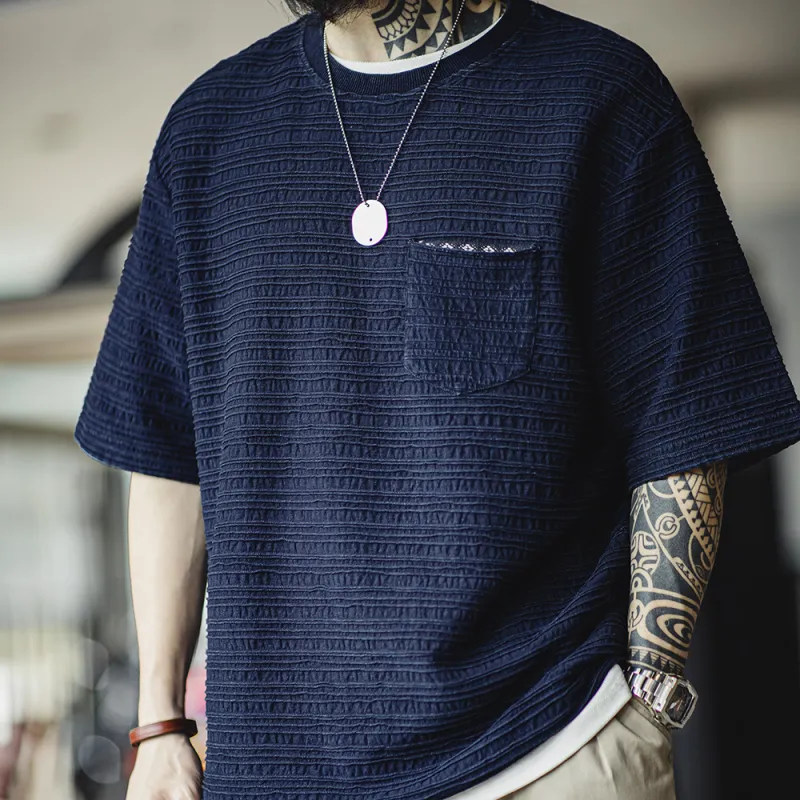 MADEN T Shirts Men Denim Blue-4