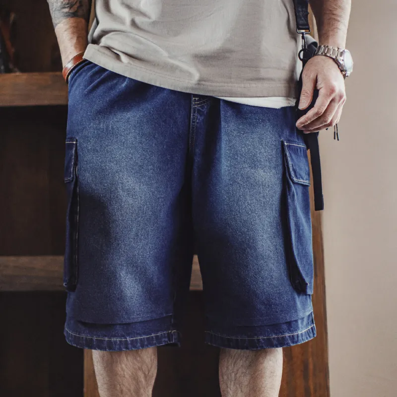 MADEN Denim Shorts Men's Washed Blue-5