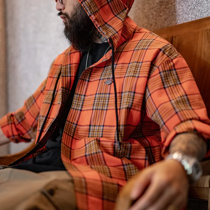MADEN Shirt Men's Orange Red Plaid-2