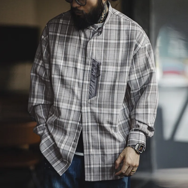 MADEN Shirts Men Gray Plaid-2
