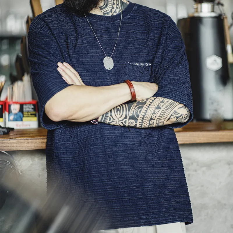 MADEN T Shirts Men Denim Blue-6