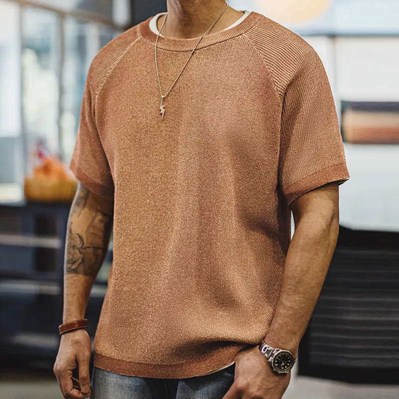 MADEN T Shirts Men Orange Red-4