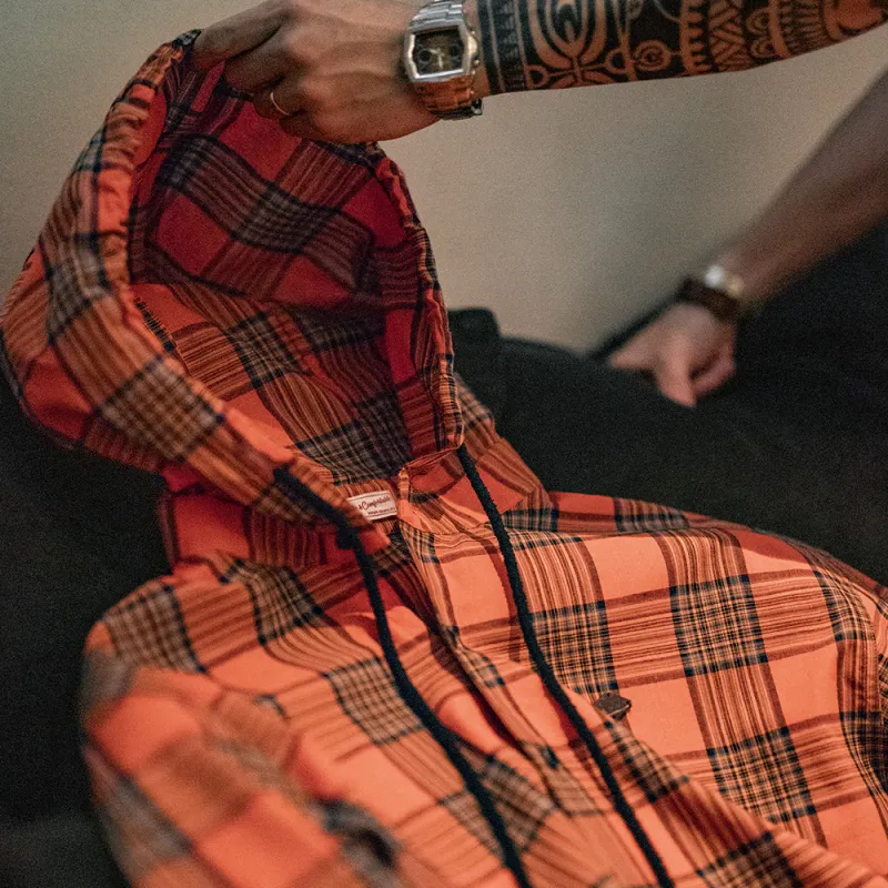 MADEN Shirt Men's Orange Red Plaid-3