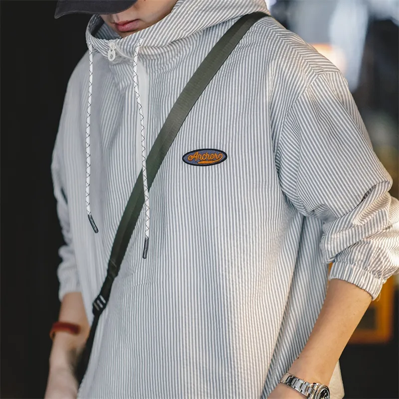 MADEN Sweatshirt Men's Gray White Stripes-3