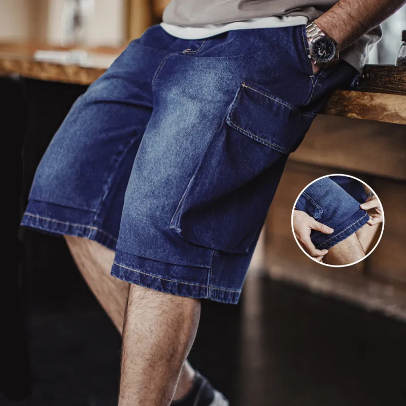 MADEN Denim Shorts Men's Washed Blue-6