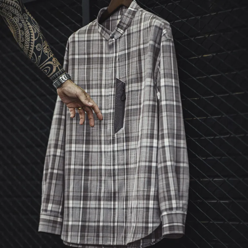 MADEN Shirts Men Gray Plaid-4