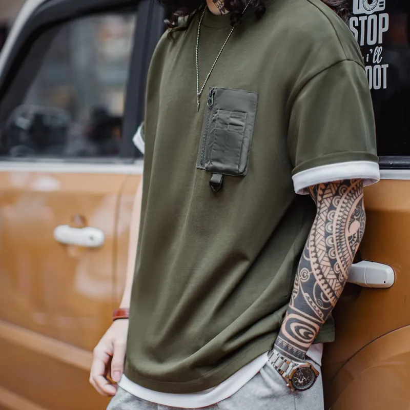 MADEN T Shirts Men Army Green-7