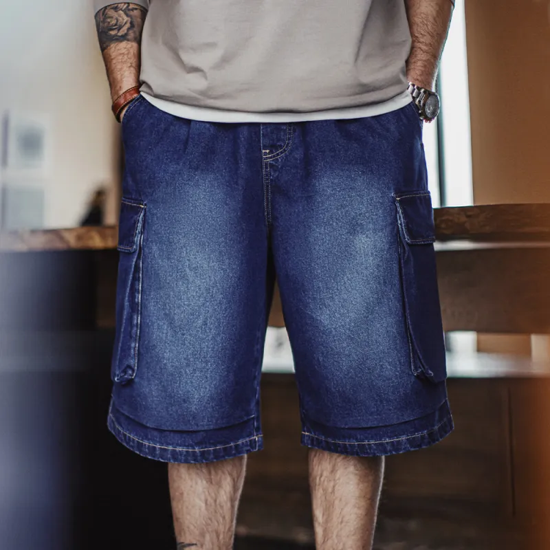 MADEN Denim Shorts Men's Washed Blue-2