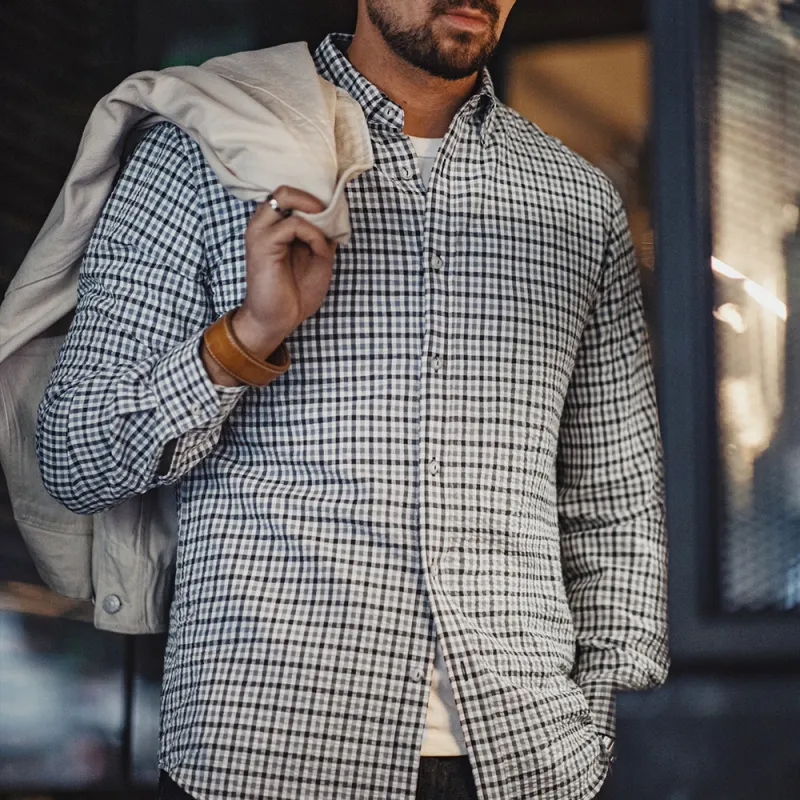 MADEN Shirt Men's Light Gray Plaid-4