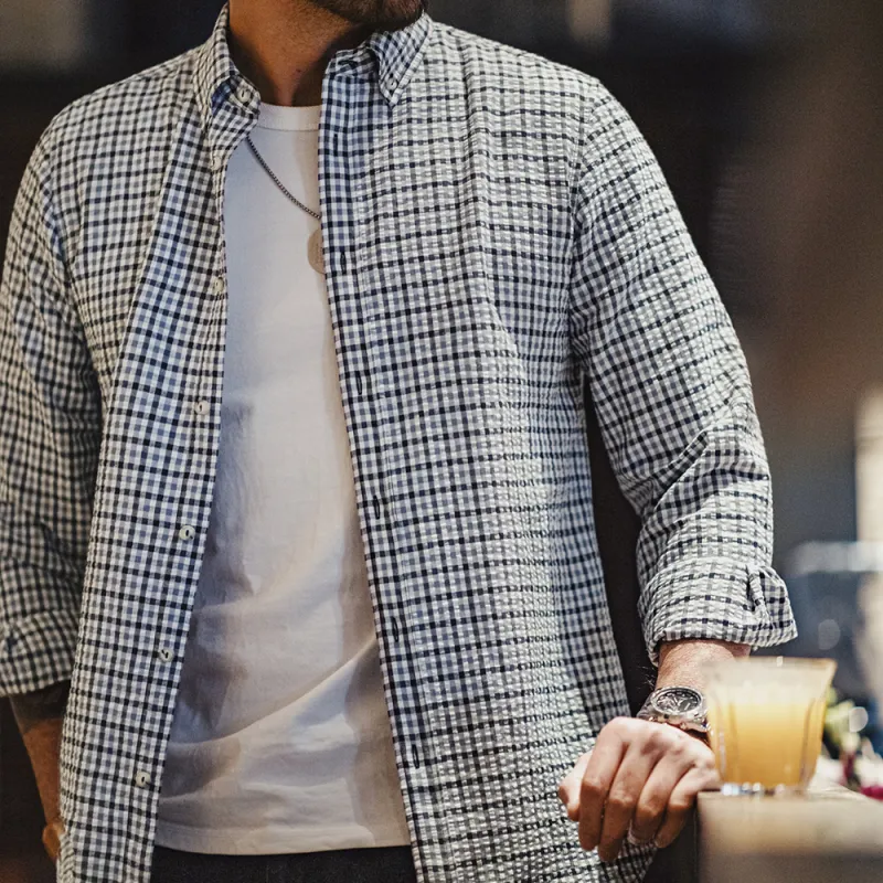 MADEN Shirt Men's Light Gray Plaid-3