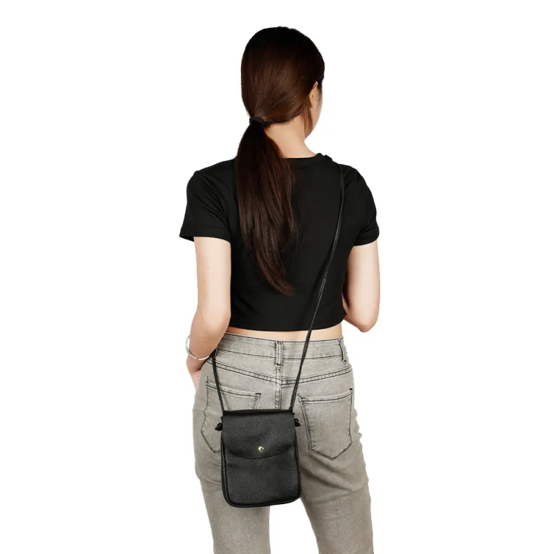 ANDSEEYOU Cow Leather Cell Phone Pouch, Shoulder Bag, Crossbody Bag Women's Black-1