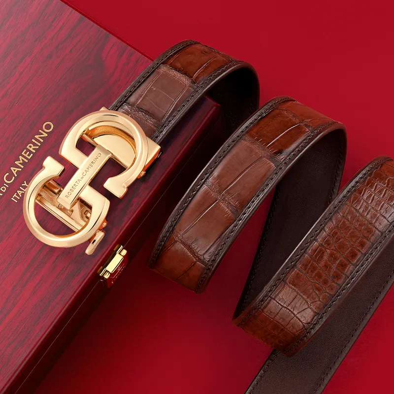 ROBERTA DI CAMERINO Farmed Crocodile Leather Belts Men's Brown 3.4CM-2