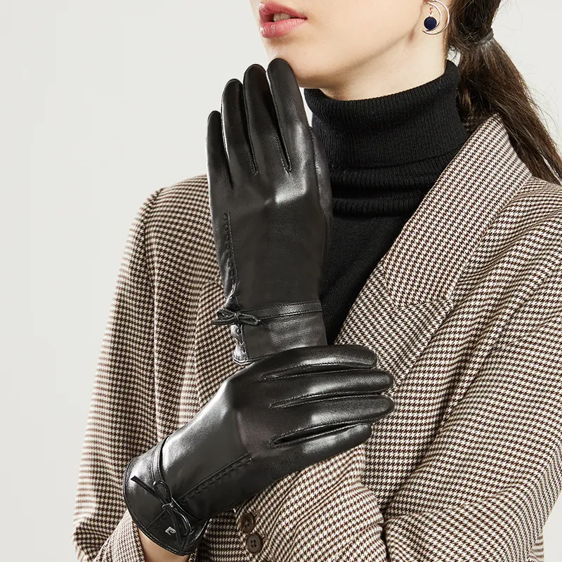 PIERRE CARDIN Sheepskin Gloves Women's Black-2