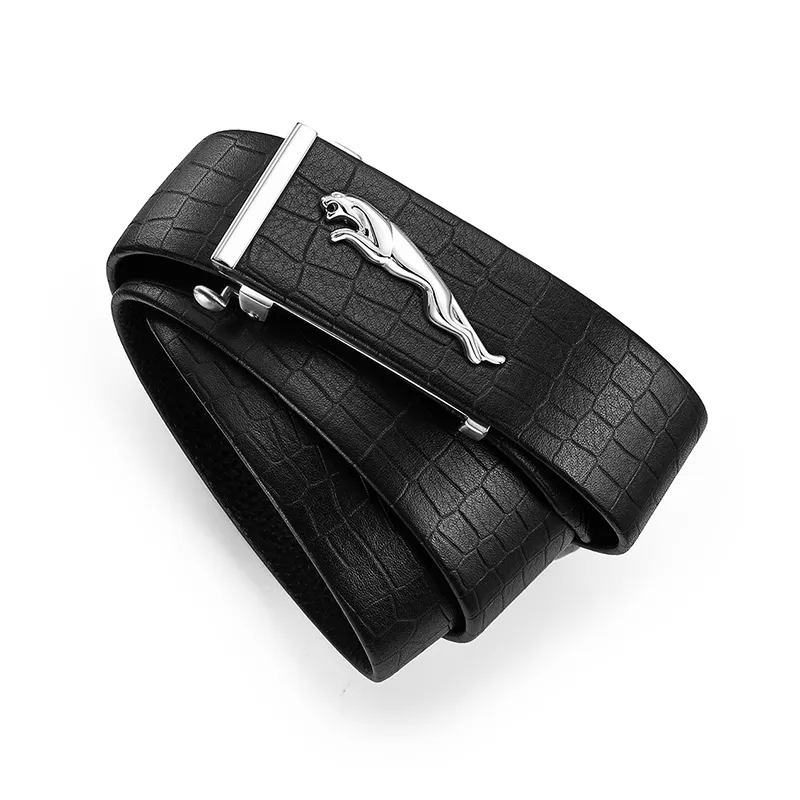 JAGUAR Business Casual Elegant Genuine Leather Automatic Buckle Cow Leather Leather Belts Men's Black Width 3.7cm-5