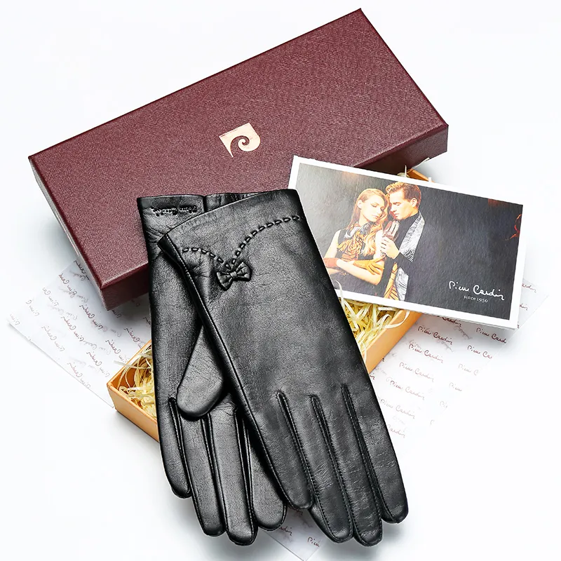 PIERRE CARDIN Sheepskin Goatskin Gloves Women's Black-1