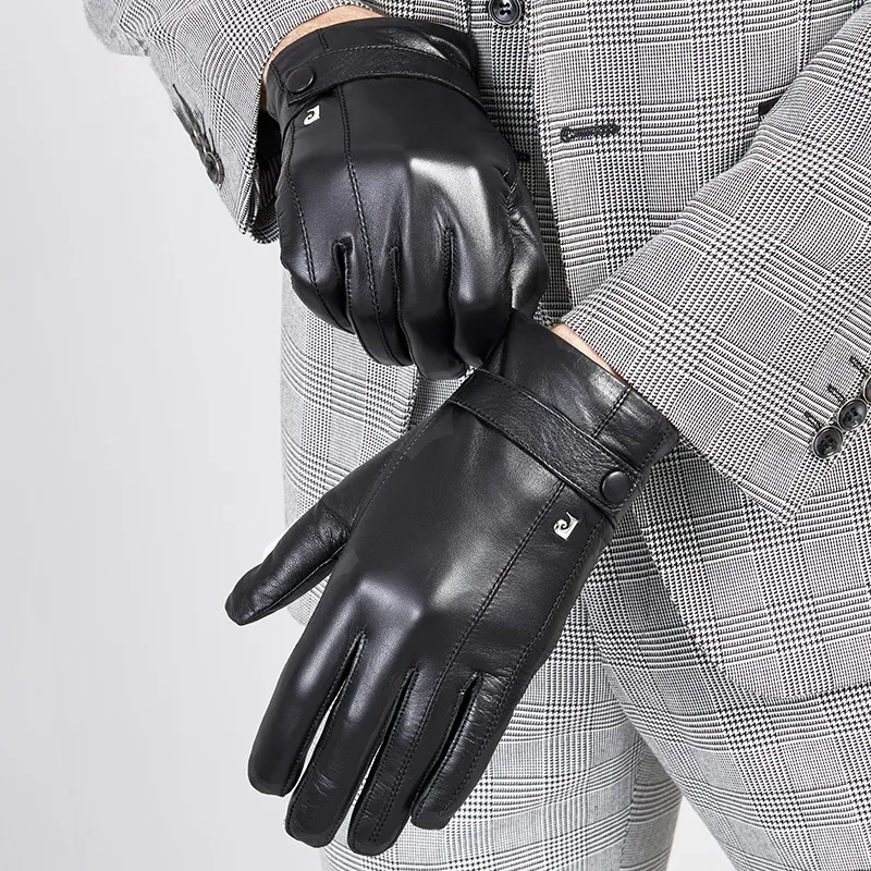 PIERRE CARDIN Sheepskin Fabric Gloves Men's Black-2