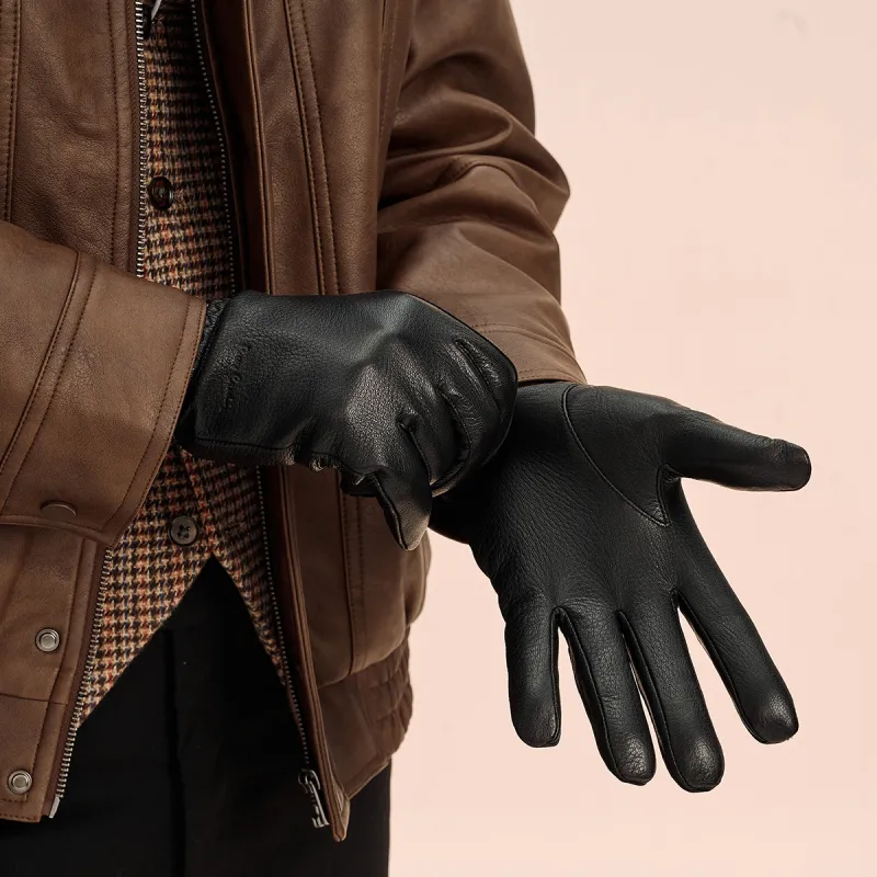 PIERRE CARDIN Sheepskin Gloves Men's Black, Light Coffee-2