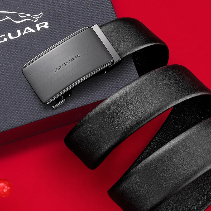 JAGUAR Top Grain Cow Leather Belts Men's Black 3.55cm-4