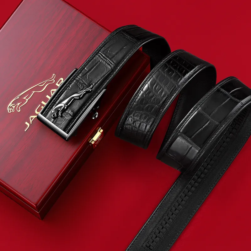 JAGUAR Crocodile Leather Leather Belts Men's Black Width 3.7cm-7