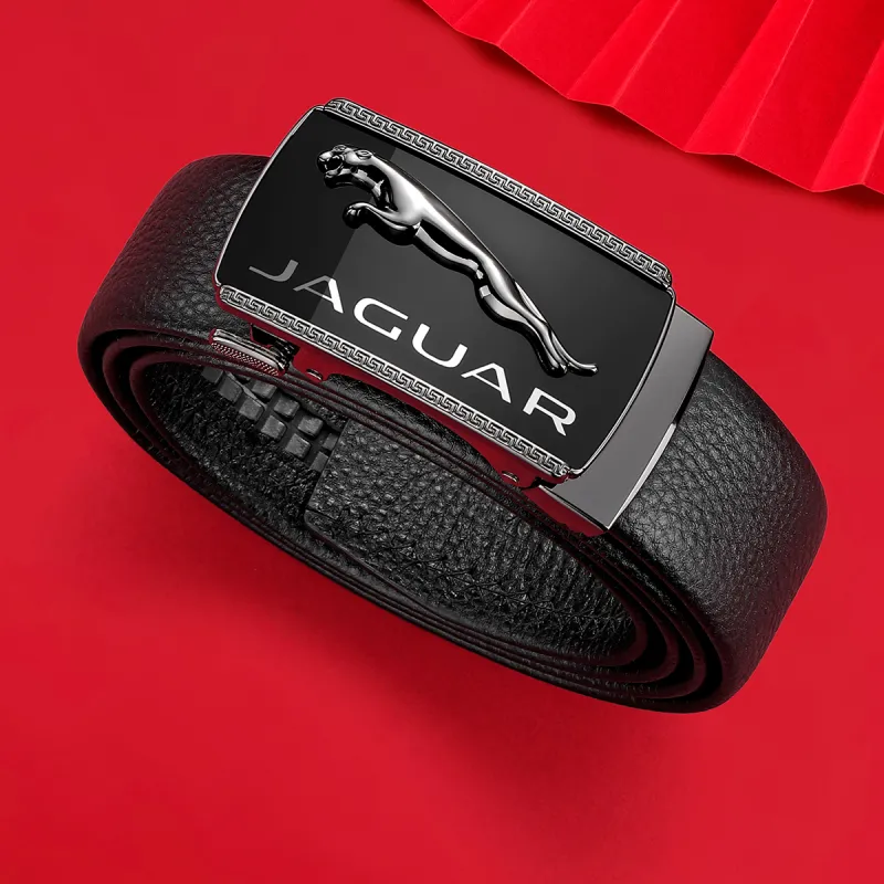 JAGUAR Top Grain Cow Leather Belts Men's Black 3.5cm-2