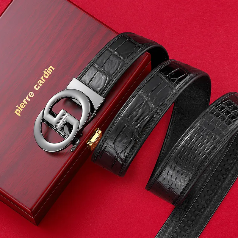 PIERRE CARDIN Cultivated Crocodile Leather Belts Men's 3.6cm-4