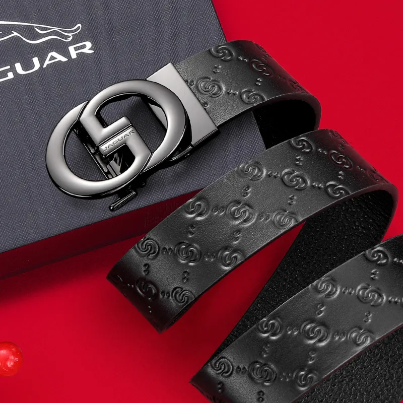 JAGUAR Top Grain Cow Leather Belts Men's Black 3.55cm-4