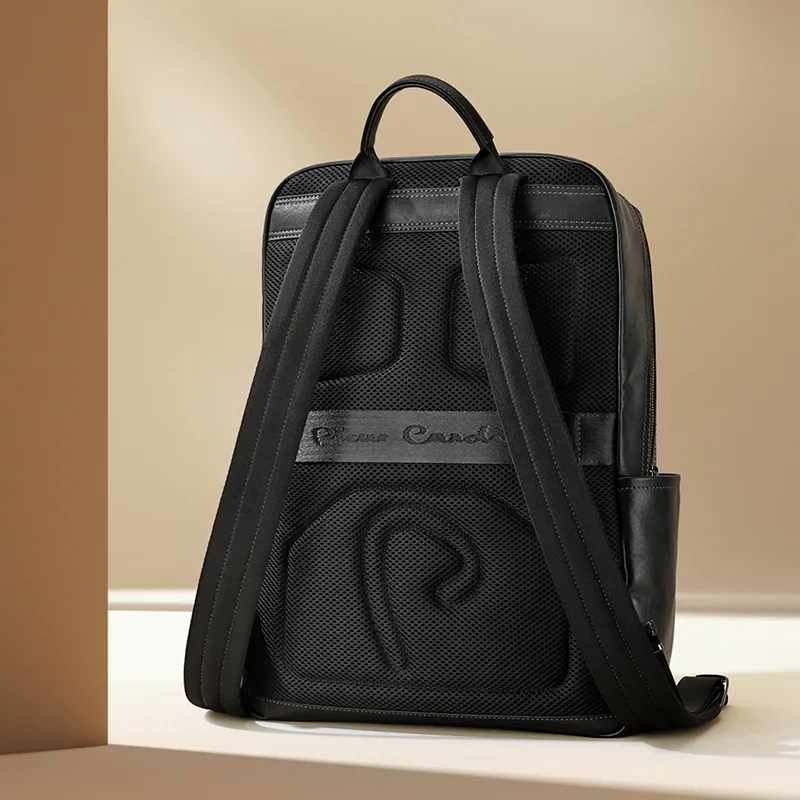 PIERRE CARDIN Top Grain Cow Leather Backpack Men's Black-6
