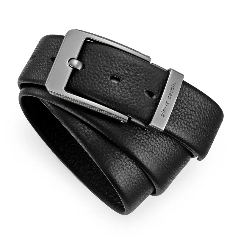 PIERRE CARDIN Cow Head Leather Belts Men's Black 3.8cm-2