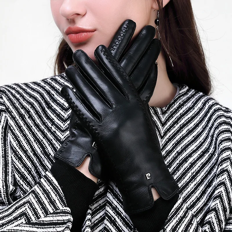 PIERRE CARDIN Sheepskin Gloves Women's Black-4