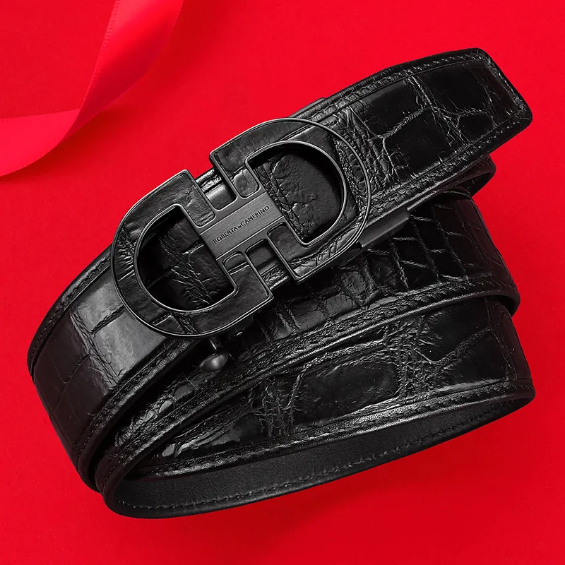 ROBERTA DI CAMERINO Crocodile Leather Belts Men's Black 3.45CM Writing A Greeting Card And Printing Photos-3