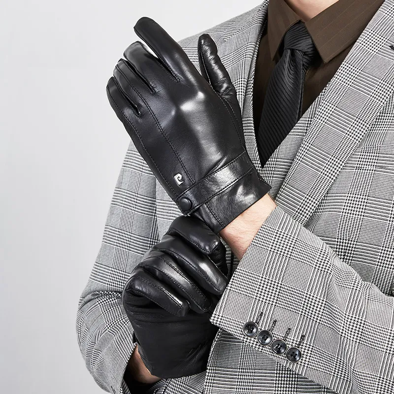 PIERRE CARDIN Sheepskin Fabric Gloves Men's Black-1