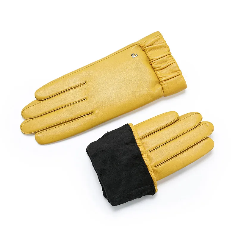 PIERRE CARDIN Sheepskin Gloves Women's Yellow-2