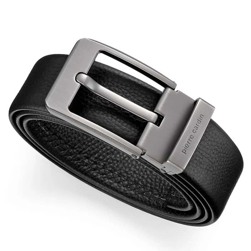 PIERRE CARDIN Cow Head Leather Belts Men's Black 3.8cm-3