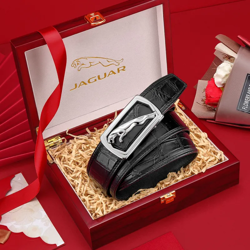 JAGUAR Crocodile Leather Belts Men's Black 3.40cm-7