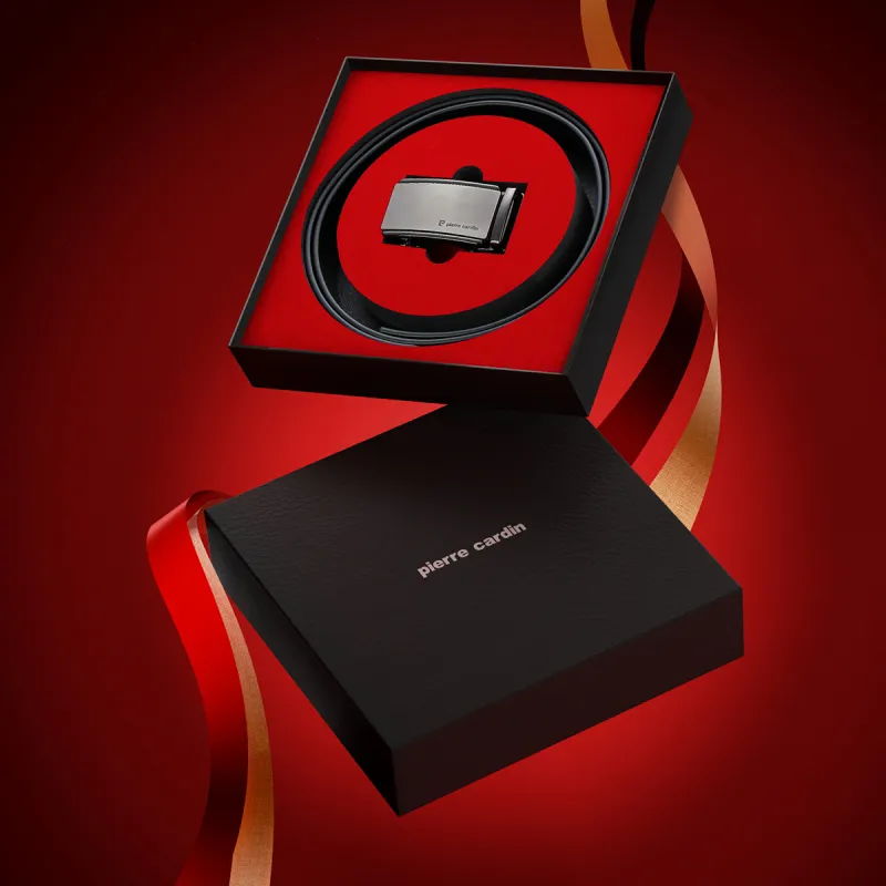 PIERRE CARDIN Top Grain Cow Leather Belt Gift Box Set Men's 3.45CM-4