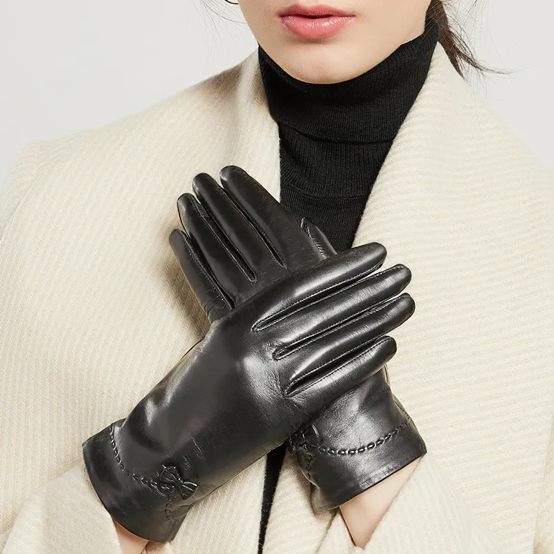 PIERRE CARDIN Sheepskin Goatskin Gloves Women's Black-2