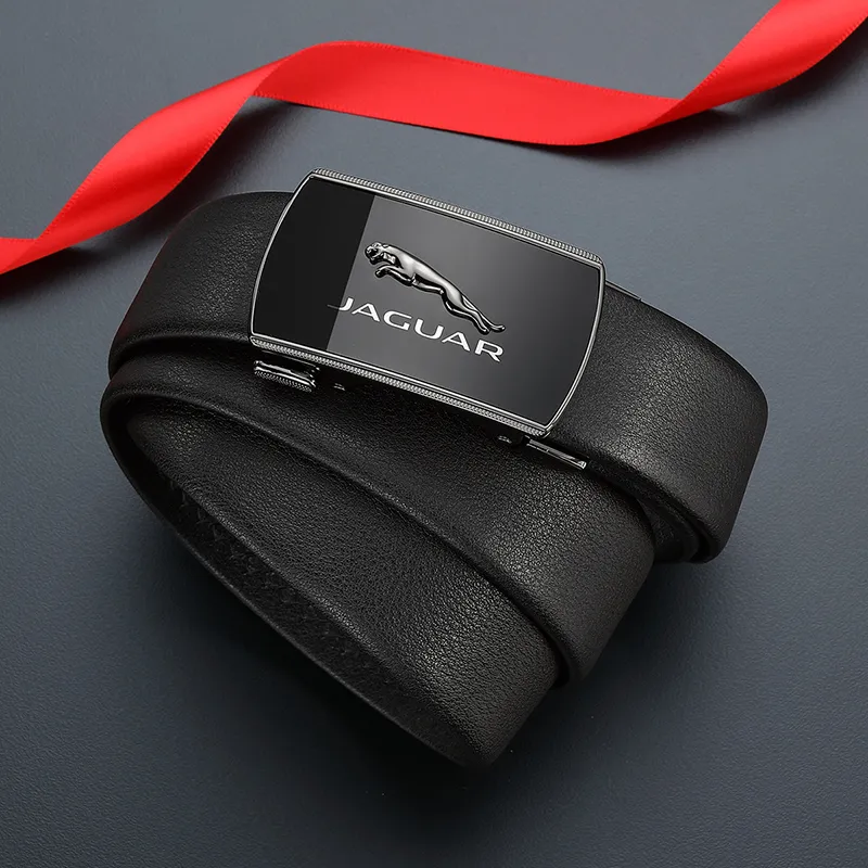 JAGUAR Top Grain Cow Leather Belts Men's Black Width 3.5cm-3