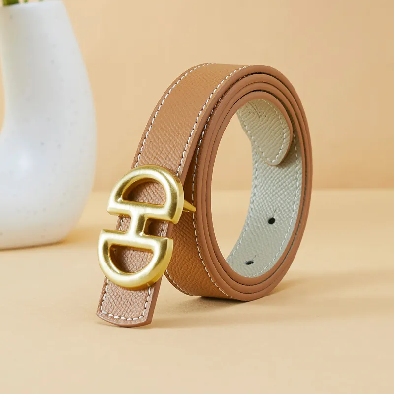 PIERRE CARDIN Split Cow Leather Alloy Leather Belts Women's Yellow Brown 2.4cm-5