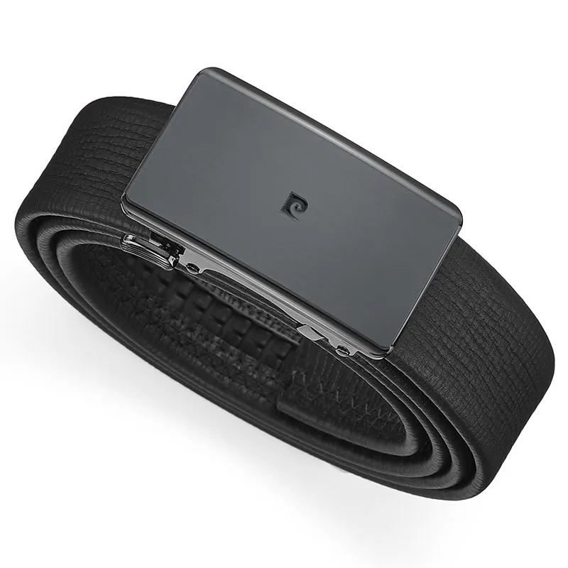 PIERRE CARDIN Top Grain Cow Leather Automatic Buckle Cut Out Brand Logo Men's Belt Men's Black 3.45cm-3