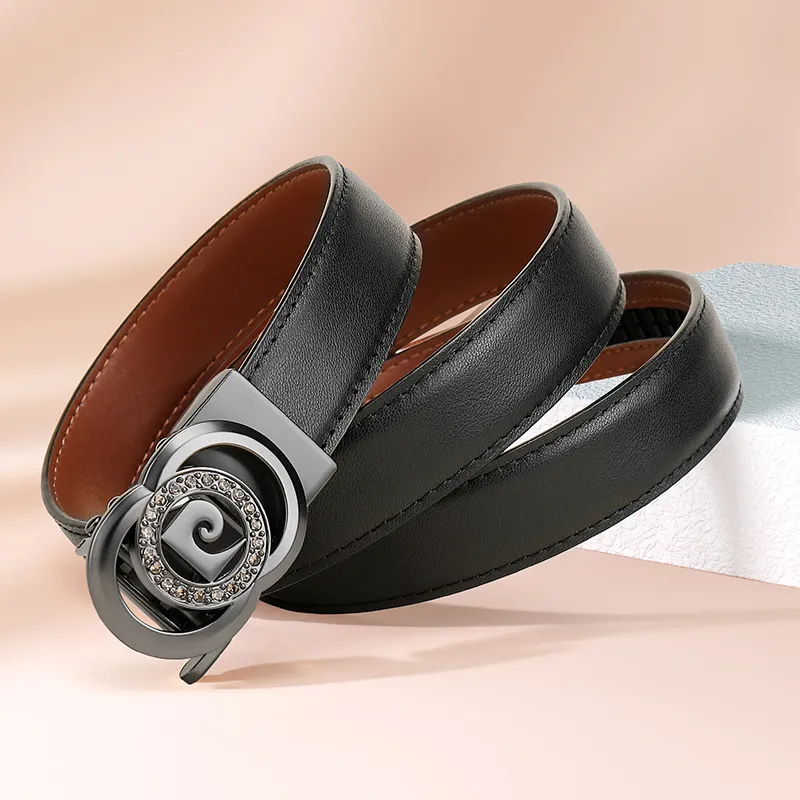 PIERRE CARDIN Top Grain Cow Leather Belts Women's Width 2.4cm-5