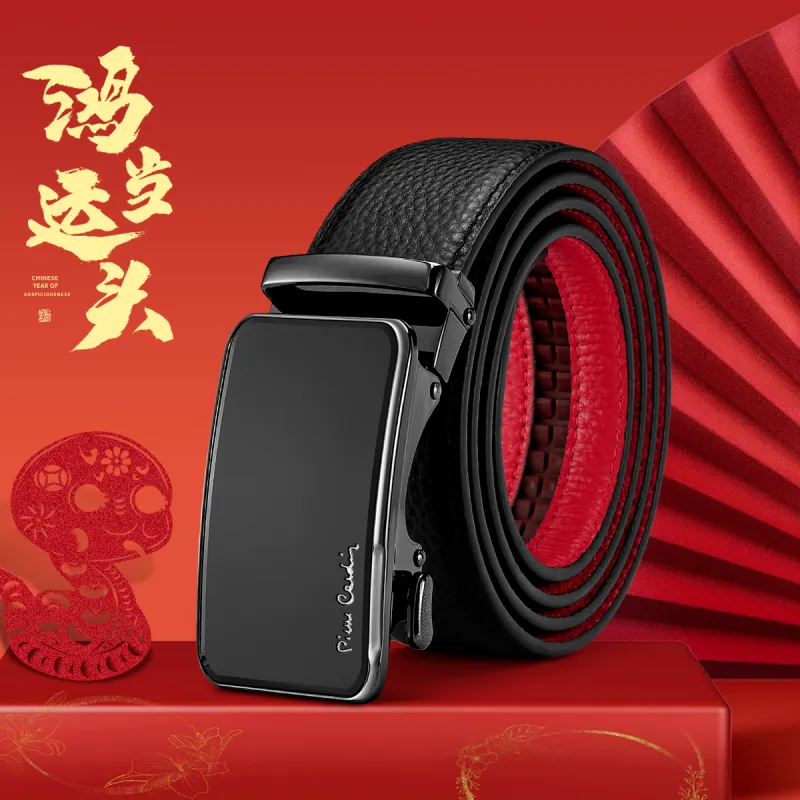 PIERRE CARDIN Double Sided Top Grain Cow Leather Belts Men's Black 3.6CM-10
